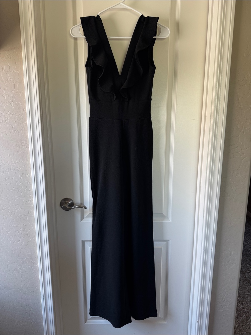 Almost Famous Black Deep V Ruffle Strap Jumpsuit / C21